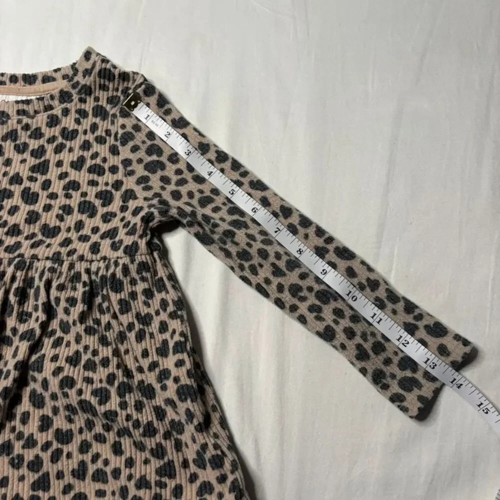 Cat & Jack Girls Leopard Print Ribbed Peplum Top Size 4T | Long Sleeve